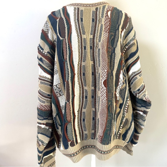 Croft & Barrow 3D round-neck Coogi-style pullover sweater neutral brown Large - Picture 4 of 8